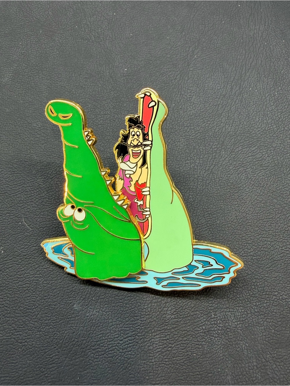 Disney Green Crocodile & Hook Enamel Pin - Bright Green, Light Green, Blue, Pink